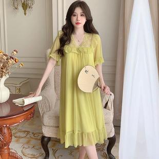 带胸垫防凸点性感蕾丝网纱睡衣 精品 甜美纯欲宫廷风睡裙女夏季