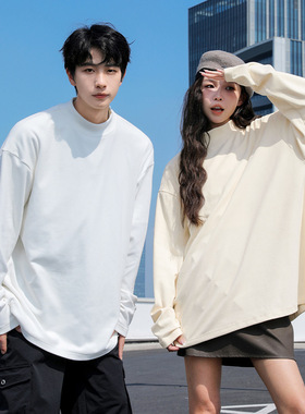 德绒打底衫 男士内搭长袖t恤白色内衬黑色高级感情侣上衣卫衣男批