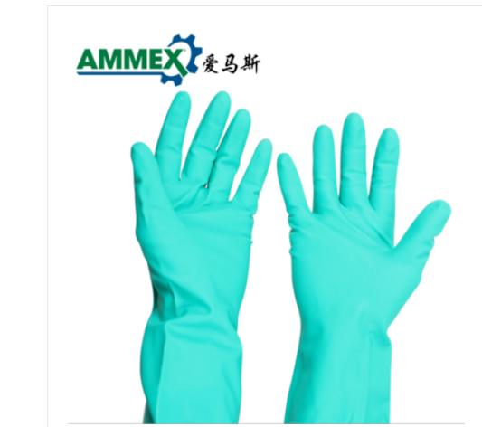 爱马斯绿色丁腈手套橡胶加厚防护手套耐酸碱劳动劳保家务耐磨防化耐油手套 一副价