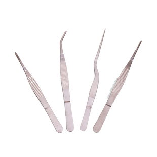 教学仪器 不锈钢带齿镊子加硬加厚直头弯头枪状防滑带齿敷料加长夹子组培水培镊子接种12.5/14/16/18/25/30CM