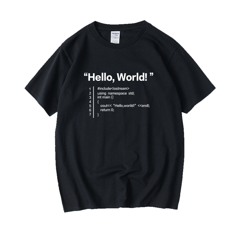 程序员hello world码农编程语言T恤短袖圆领夏季男女情侣装上衣