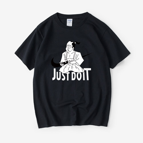日系潮牌原宿风恶搞日本武士just do itT恤短袖圆领夏季男女情侣