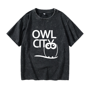 Owl City猫头鹰之城T恤短袖Oversize衣服女男圆领大码宽松夏季情