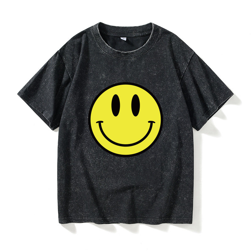 笑脸T恤短袖简约衣服女男圆领大码宽松夏季情侣装棉上衣半袖运动
