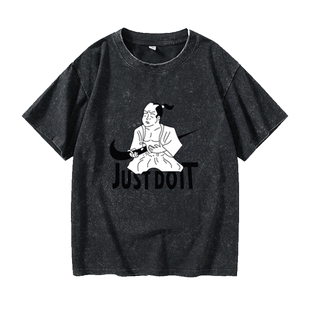 日系潮牌原宿风恶搞日本武士just do itT恤短袖港风衣服女男圆领