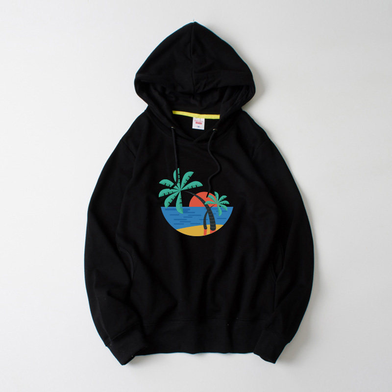 欧美森系文艺小清新椰子树 时尚卫衣连帽小清新套头宽松男女情侣