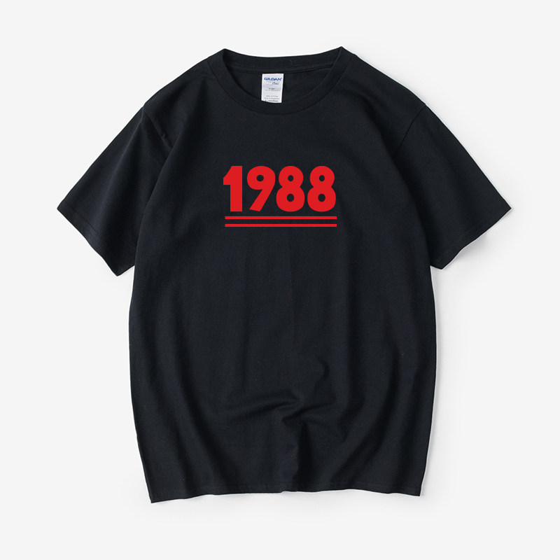 1988年代复古80后数字t恤短袖圆领夏季男女情侣装上衣宽松半袖衣