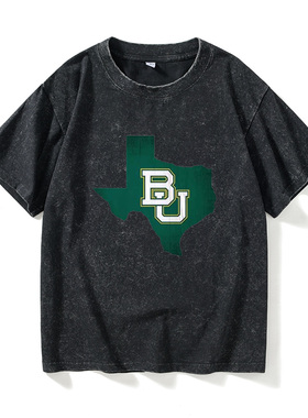 名校贝勒大学Baylor学生校服T恤短袖青少年衣服女男圆领大码宽松