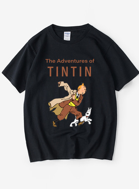 丁丁历险记tintin Adventure卡通动漫周边T恤短袖内搭衣服男女圆