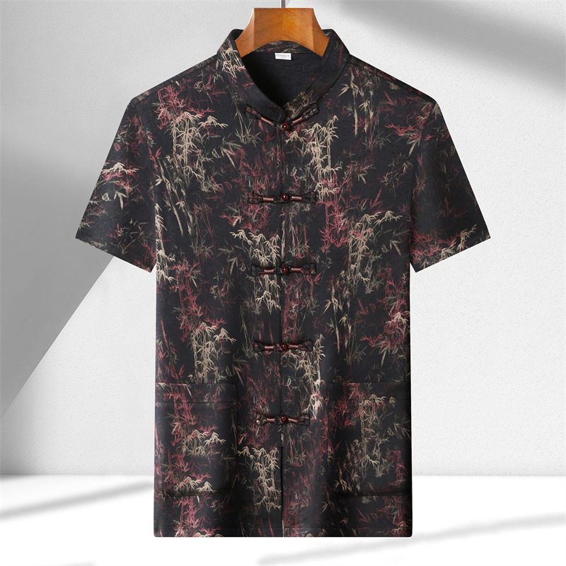 夏季香云纱高端印花唐装男士中老年风新中式汉服MB9216P86,男装民族服装,星座804（原QT730）