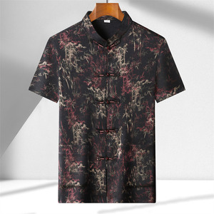 夏季香云纱高端印花唐装男士中老年风新中式汉服MB9216P86图片
