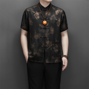 夏季香云纱高端提花唐装中老年风新中式汉服MB9217P86黑色,汉服搭配蝴蝶结图片