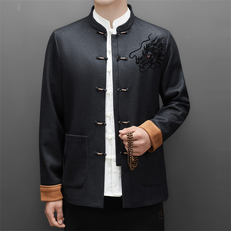 冬季老人绣花唐装加绒风男爸爸中式品质外套M25338P115,男装民族服装,星座804（原QT730）