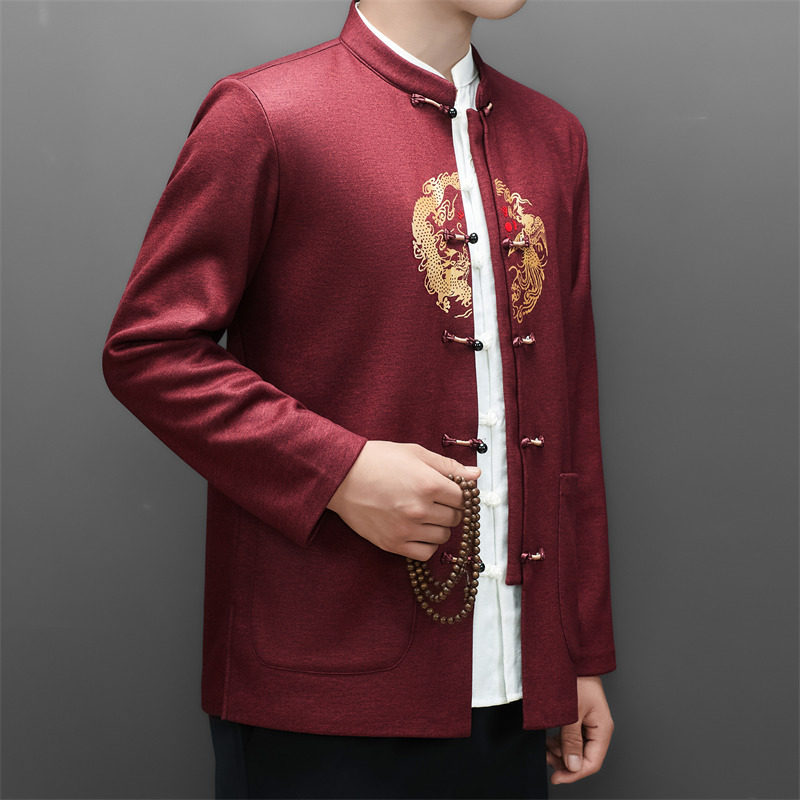 男加绒爸爸中式品质外套冬季老人绣花唐装XZ804/风M25501P115,男装民族服装,星座804（原QT730）