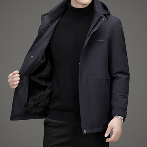 水貂绒内胆可拆羽绒服男士中老年连帽冬季派克服外套M72812P320图片