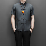 25年夏季中老年风纯色上衣爷爷立领放真丝唐装M9209P63，男装民族服装，星座804（原QT730）