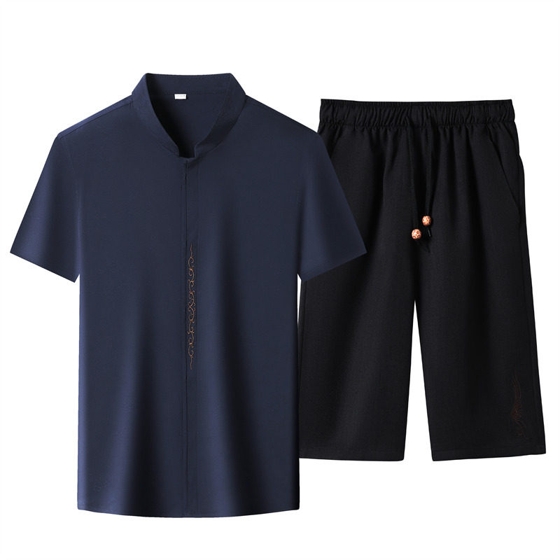 夏季仿真丝高端提花唐装男士中老年风新中式汉服MB9303P96,男装民族服装,星座804（原QT730）