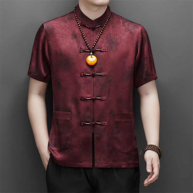 25年夏季香云纱高端印花唐装男士中老年风新中式汉服M9217P63,男装民族服装,星座804（原QT730）
