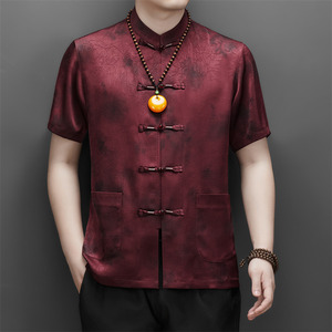 25年夏季香云纱高端印花唐装男士中老年风新中式汉服M9217P63,骑马射箭女生汉服穿搭图片