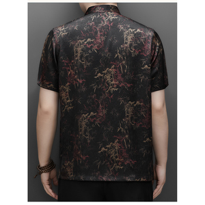 男士中老年香云纱高端印花唐装风新中式汉服MC9216P108黄色图片