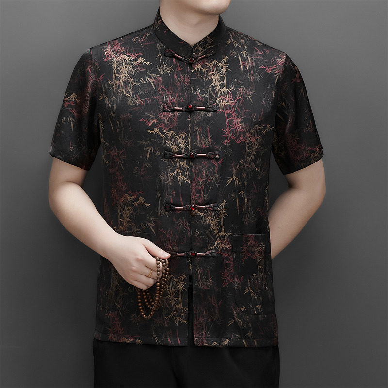 男中老年夏季香云纱高端印花唐装风新中式汉服MB9216P86紫色,男装民族服装,星座804（原QT730）