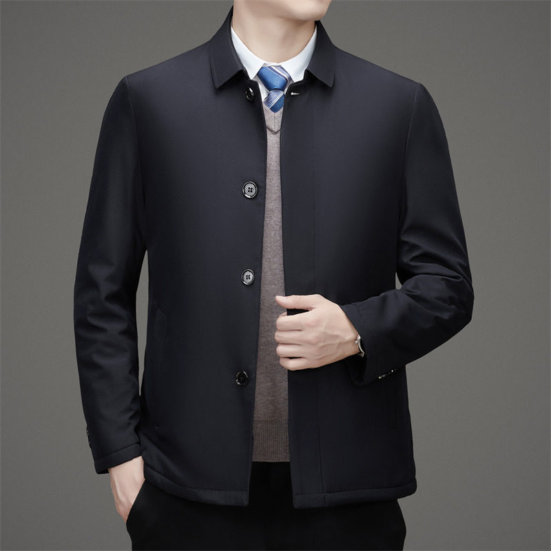 中老年男士秋冬翻领外套老干部加棉夹克纯色商务棉衣M3716P75,男装棉衣,星座804（原QT730）
