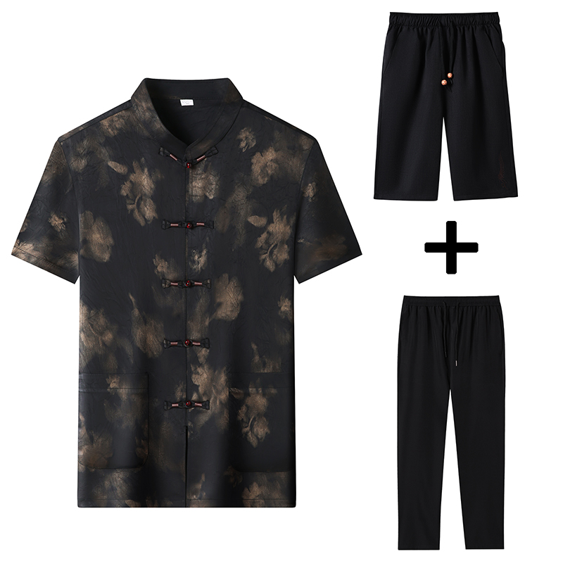 高端印花唐装香云纱男士中老年风新中式汉服MC9217P108黑色，男装民族服装，星座804（原QT730）