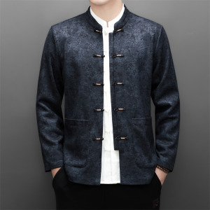 冬季老人印花唐装风男加绒爸爸中式外套M25311P115，男装民族服装，星座804（原QT730）