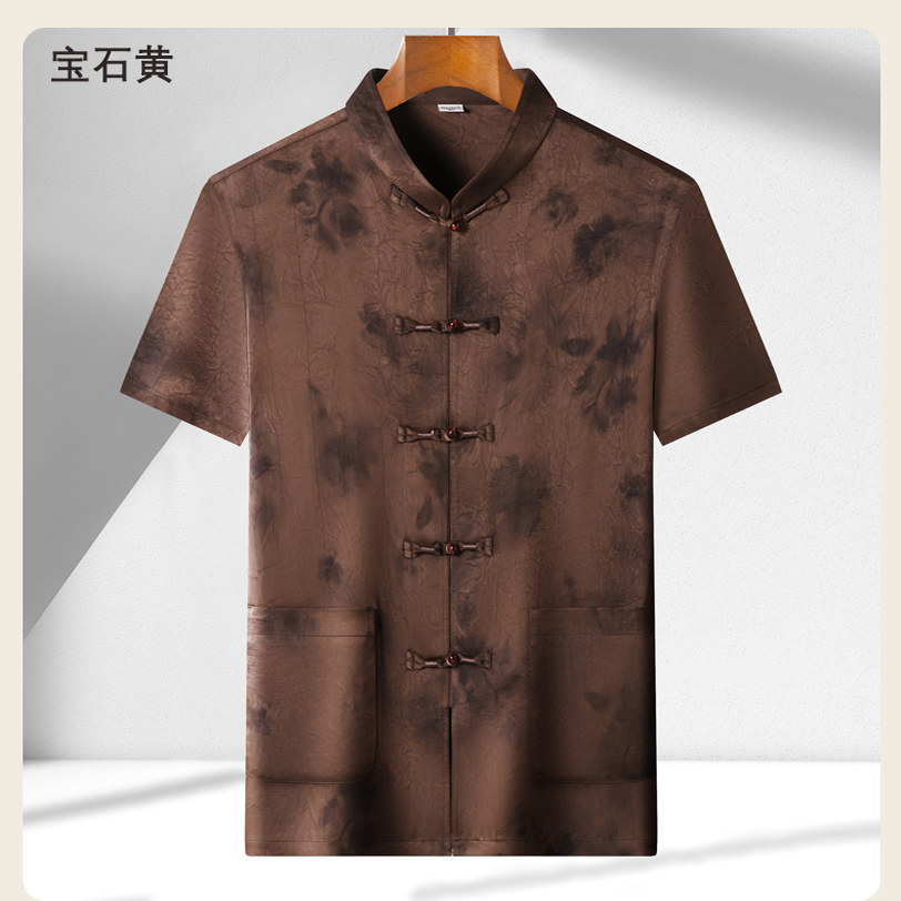 高端印花唐装香云纱男士中老年风新中式汉服MC9217P108黑色,男装民族服装,星座804（原QT730）
