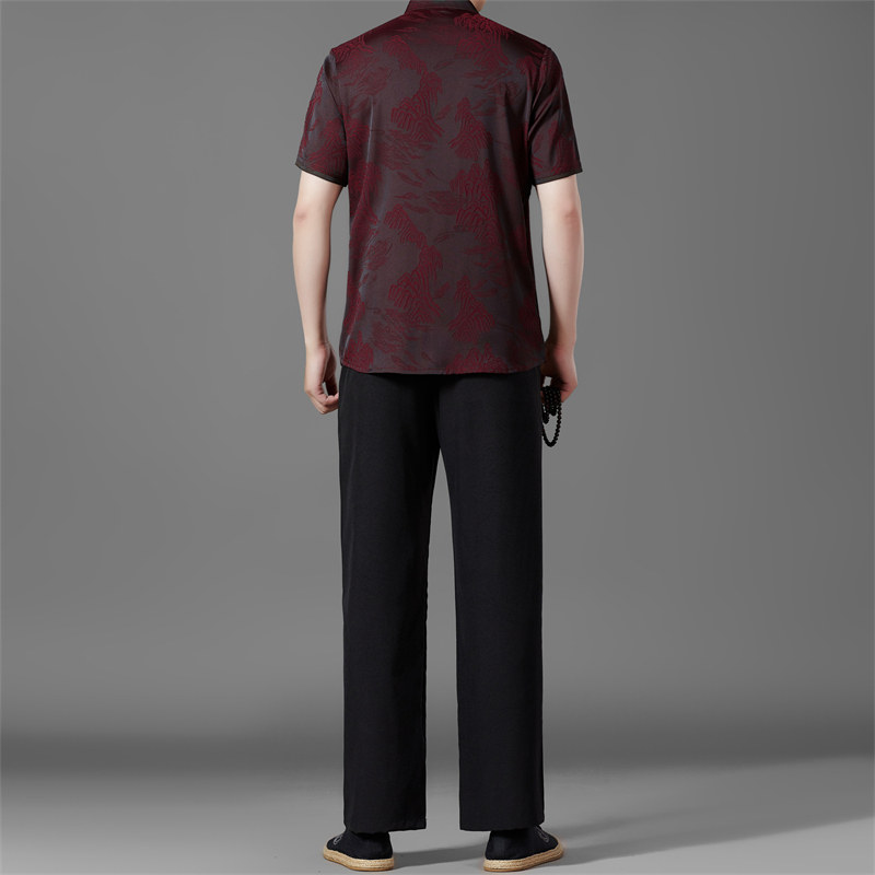 夏季高端唐装套装男士中老年新中式汉服T5108P123咖色,男装民族服装,星座804（原QT730）