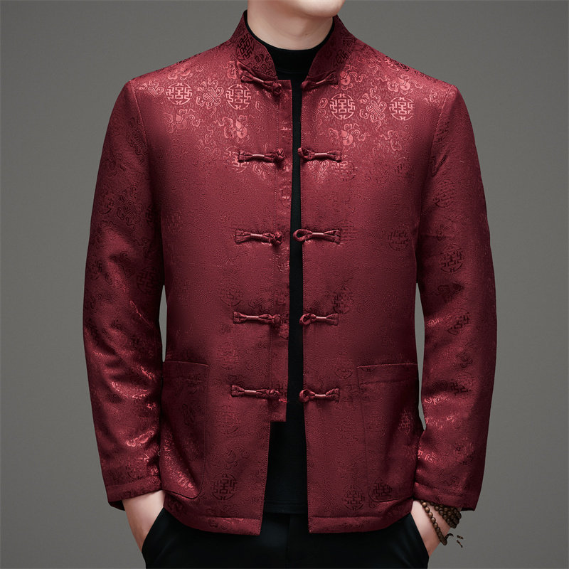XZ804冬季老年人印花羽绒服父亲衣服风唐装汉服男D2009P190,男装民族服装,星座804（原QT730）