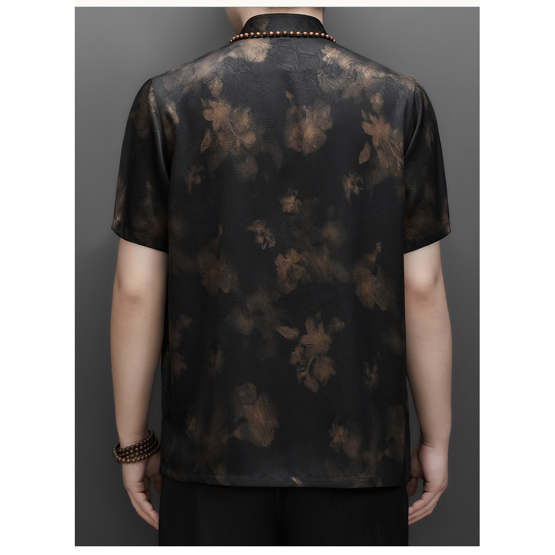 高端印花唐装香云纱男士中老年风新中式汉服MC9217P108黑色,男装民族服装,星座804（原QT730）