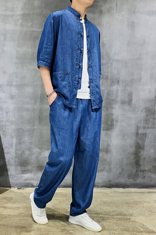 25年水洗牛仔五分袖薄款上衣风大码汉服XZ804/S7708P85,男装民族服装,星座804（原QT730）