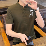 夏季风青年刺绣修身T恤XZ804/21001P45军绿色，男装民族服装，星座804（原QT730）