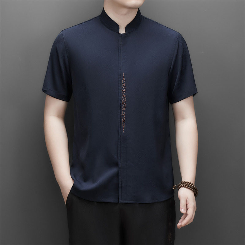 夏季仿真丝高端提花唐装男士中老年风新中式汉服M9303P73图片