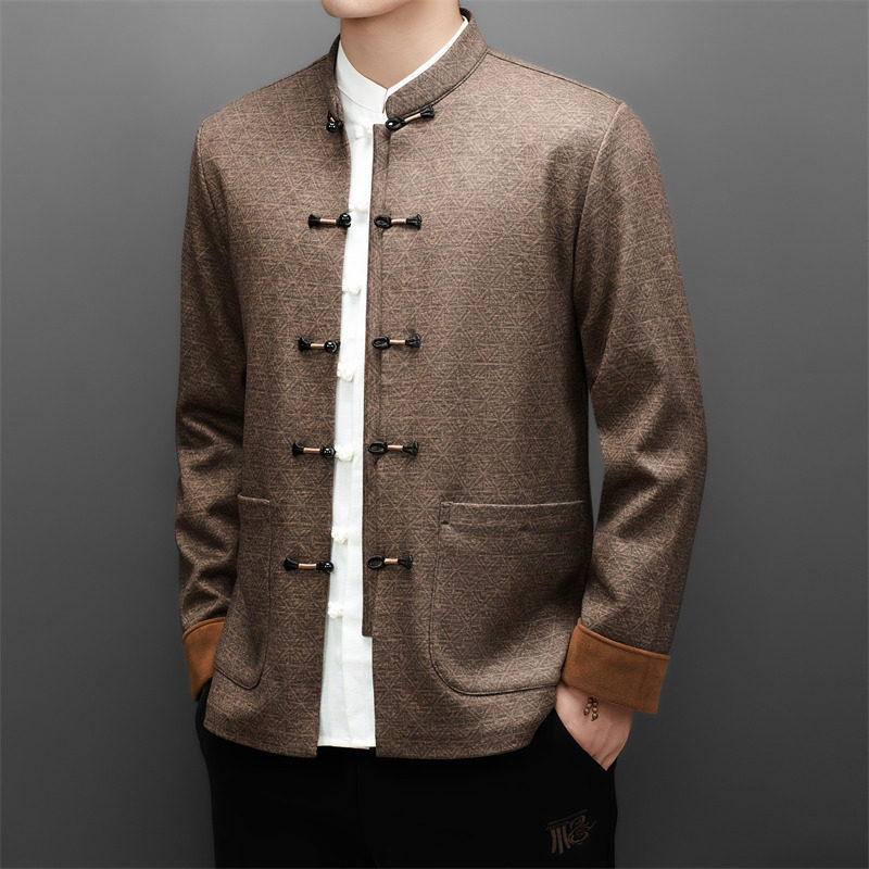 冬季老人印花唐装风男加绒爸爸中式品质外套XZ804/M25312P115,男装民族服装,星座804（原QT730）