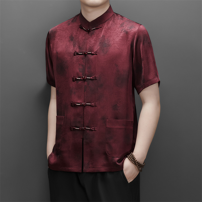 高端印花唐装香云纱男士中老年风新中式汉服T9217P90红色，男装民族服装，星座804（原QT730）
