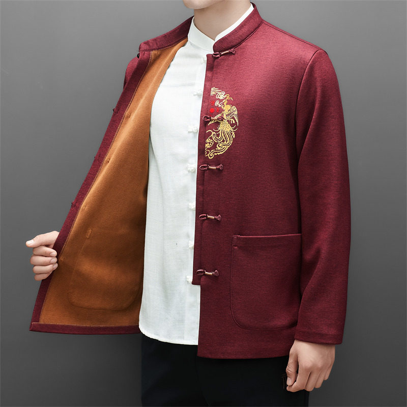 冬季老人绣花唐装风男加绒爸爸中式品质外套M25501P115,男装民族服装,星座804（原QT730）