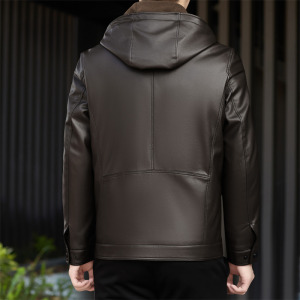 25年冬季新款帽可脱卸羽绒服皮夹克M76678P230外景图片