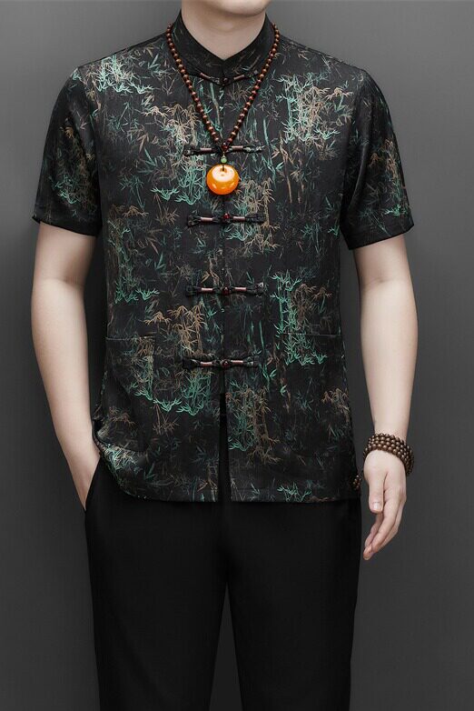 夏季香云纱高端印花唐装男士中老年风新中式汉服MC9216P108,男装民族服装,星座804（原QT730）