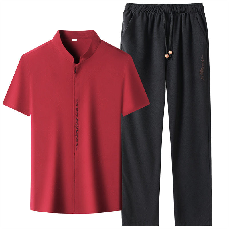夏季仿真丝高端提花唐装男士中老年风新中式汉服MT9303P103图片