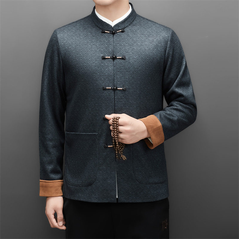 冬季老人印花唐装风男加绒爸爸中式品质外套XZ804/M25312P115,男装民族服装,星座804（原QT730）