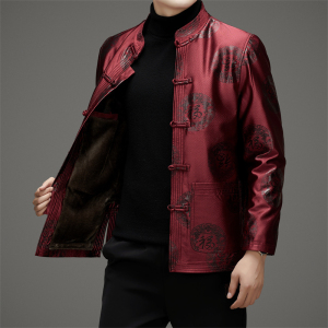 冬季老人过寿生日唐装男爷爷婚礼服加绒外套XZ804/MR7816P170图片