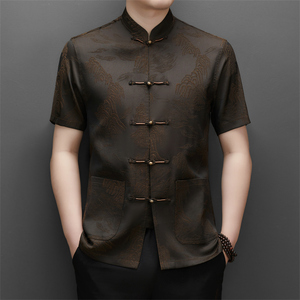 夏季高端唐装男士中老年风新中式汉服M5106P93咖色