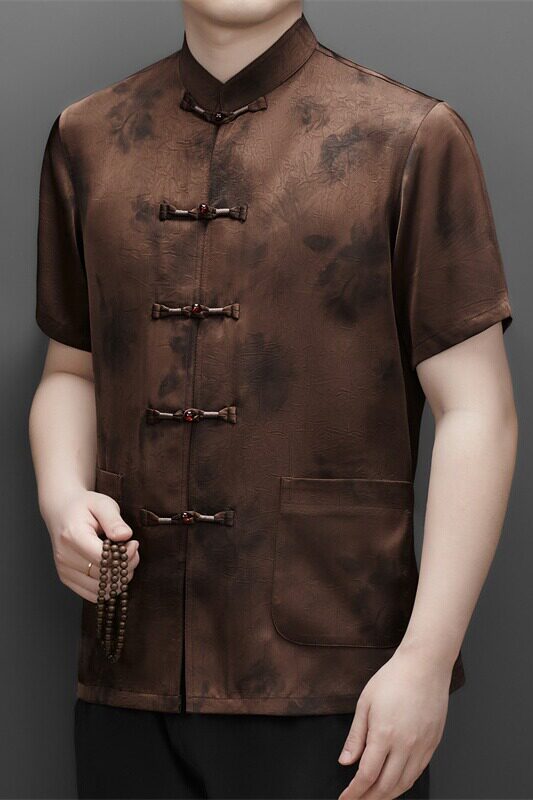 夏季香云纱高端印花唐装男士中老年风新中式汉服MC9217P108,男装民族服装,星座804（原QT730）