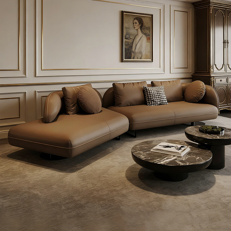 时增银河全青皮沙发头层牛皮飞天茅台米洛提半青皮弧形沙发新款