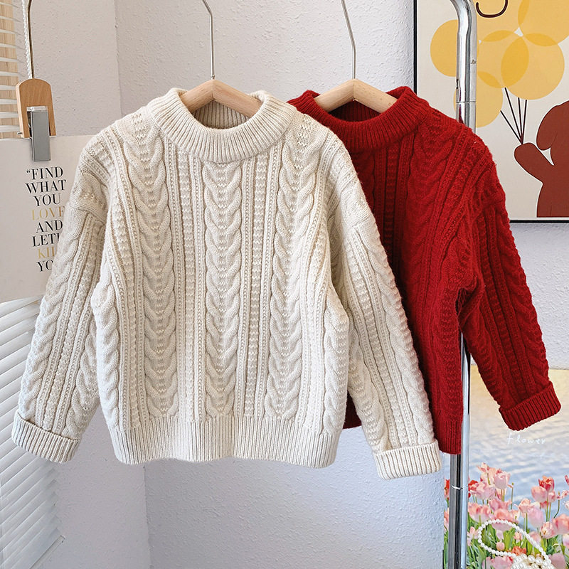 女童冬季加厚毛衣2025新款复古麻花粗毛线衫韩版保暖弹力宽松上衣