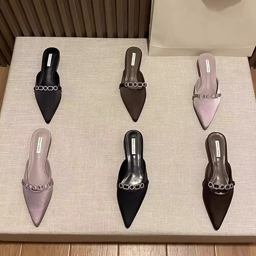 大码女鞋41到43宽胖脚夏季2025新款凉鞋女尖头高跟鞋外穿包头半拖