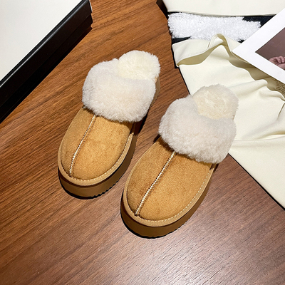 35-43码加绒勃肯鞋半拖鞋外穿秋冬包头一脚蹬棉鞋41到42大码女鞋