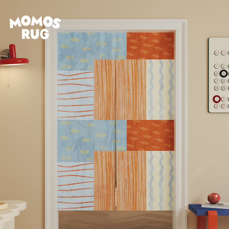 momosrug夏日艺术梨门帘遮挡帘厨房防油烟半帘卧室免打孔隔断帘子